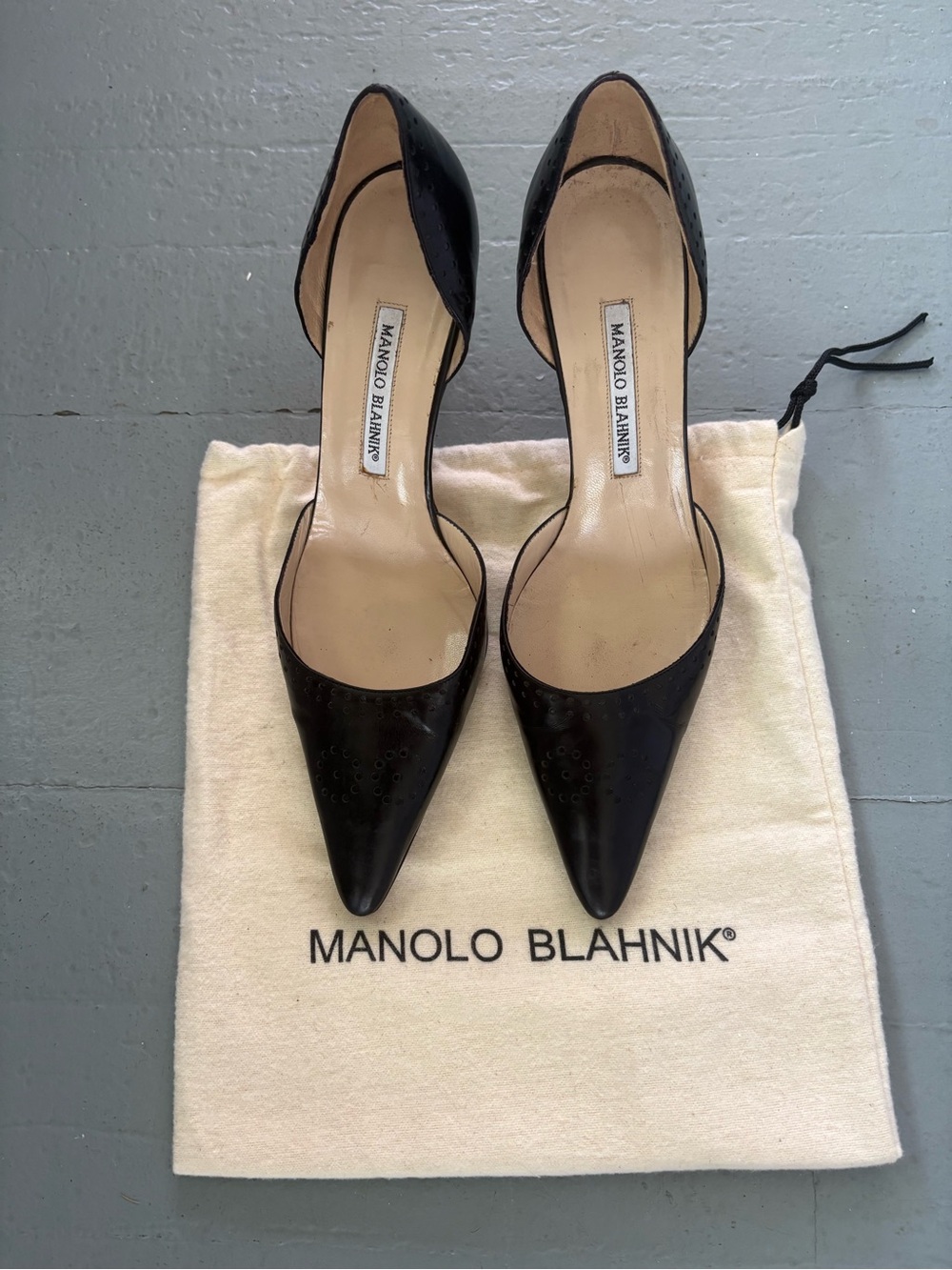 NWOT Vintage Manolo Blahnik d'Orsay Italian Leather Brogue Style Heels, EU 40.5